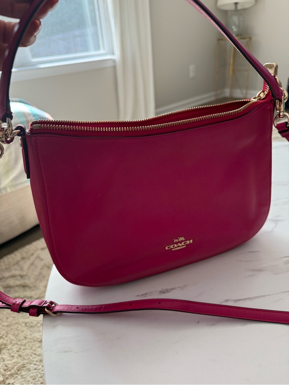 Coach Bright Fuchsia Leather Shoulder Bag with Gold Hardware